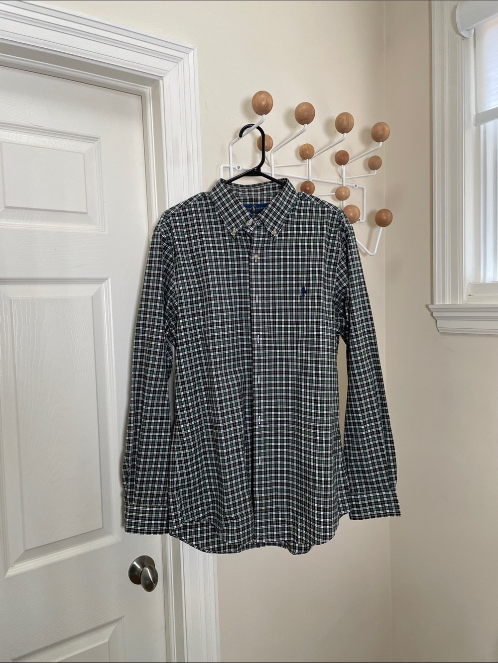 Ralph Lauren- Slim Fit Plaid Button Down Long Sleeve Shirt - Green White L